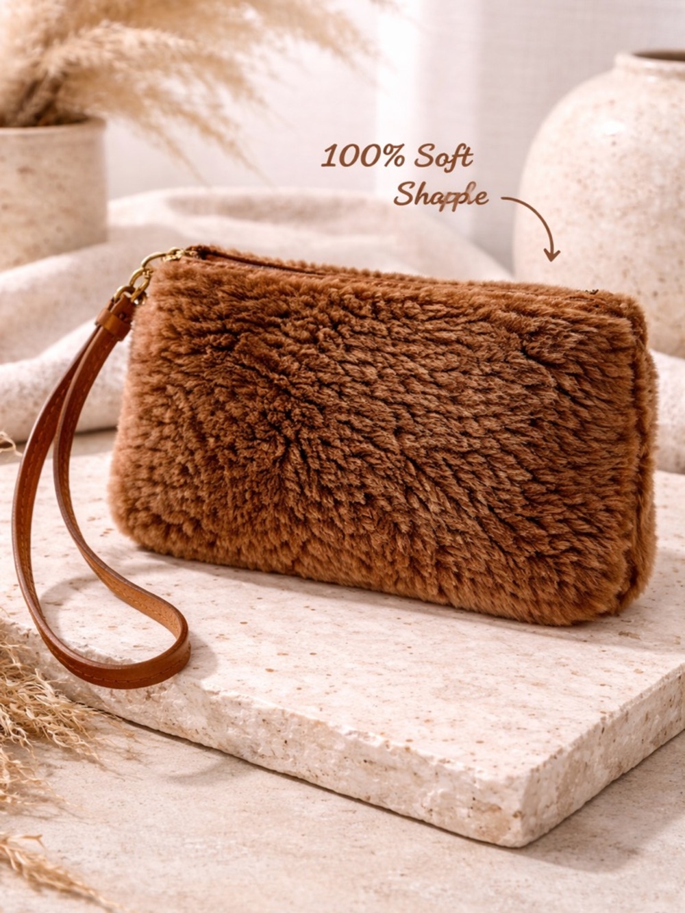 Patricia Nash Piedmont Sherpa Wristlet Italian Leather Shearling Clutch RARE